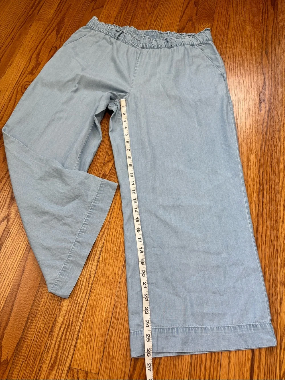 LOFT palazzo chambray tencel high rise wide Leg crop lagenlook pull on pants L